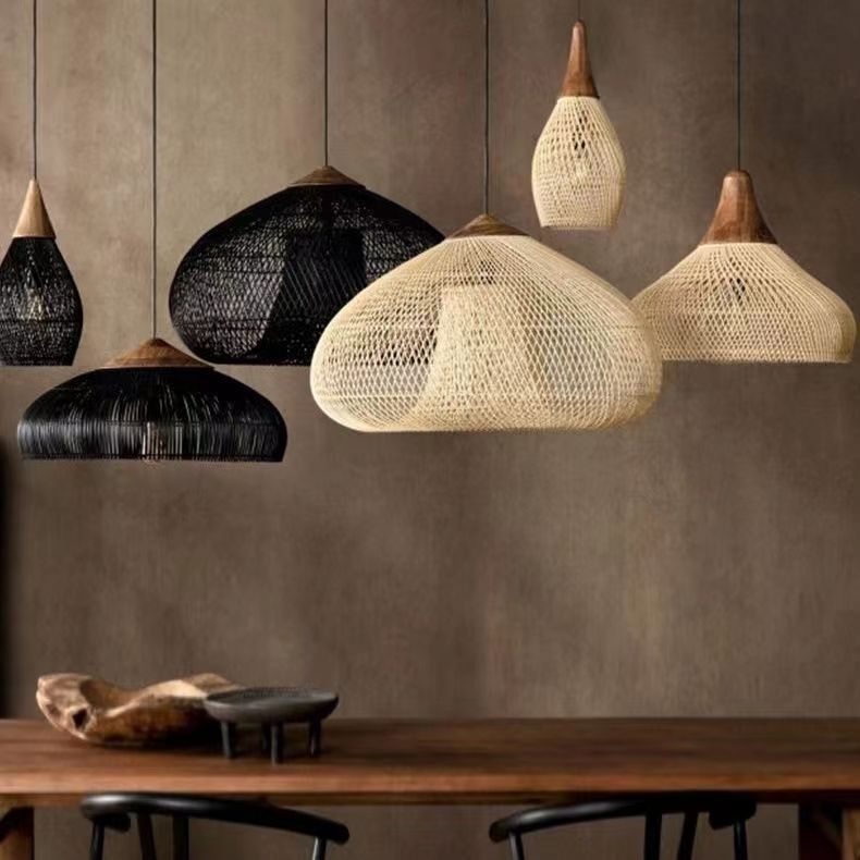Solari Japandi Boho Style Pendant Light | Rattan and Wood