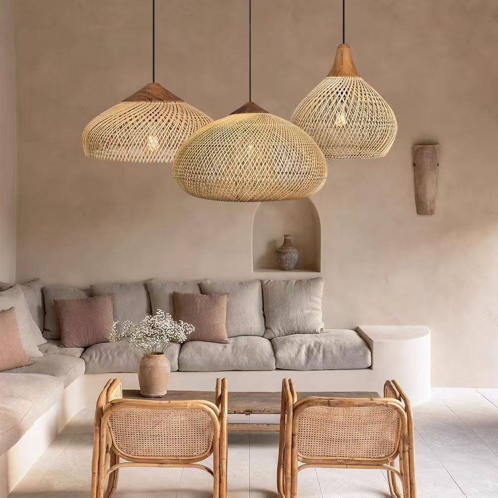 Solari Japandi Boho Style Pendant Light | Rattan and Wood