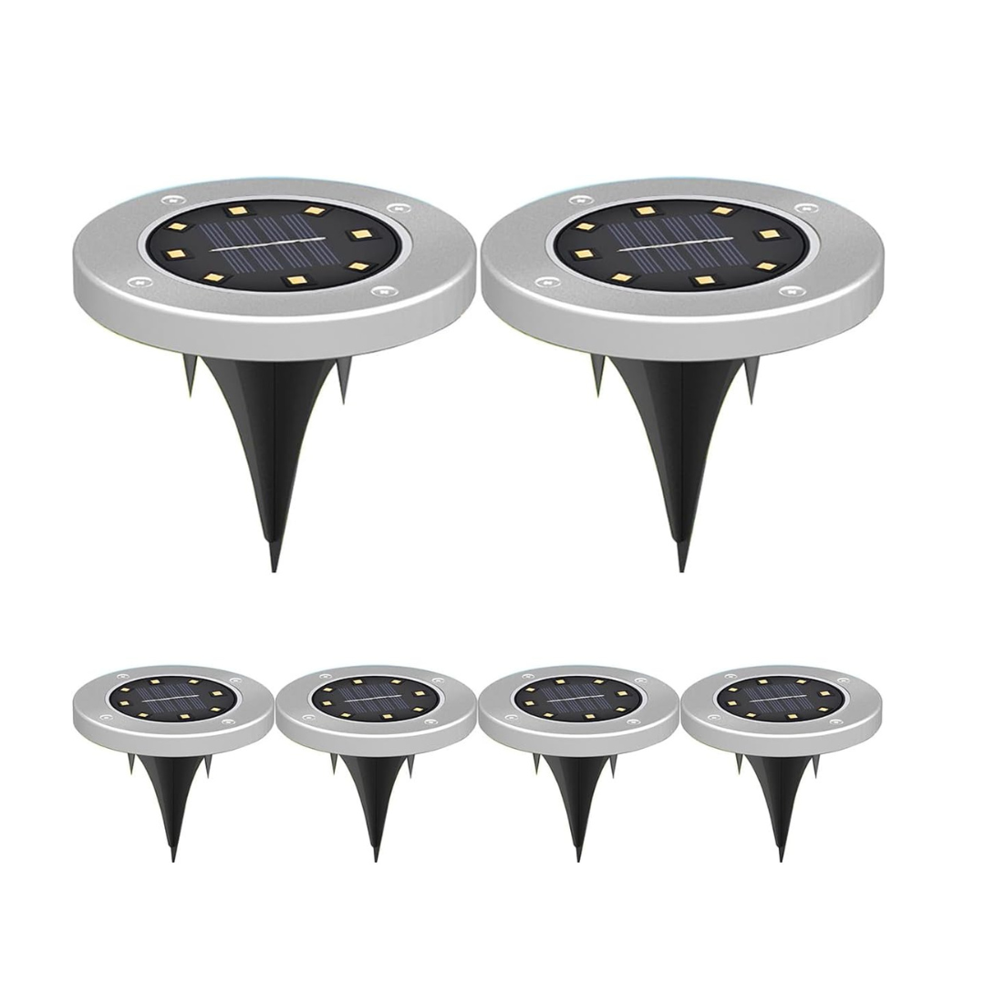 SunGlow 8-LED Solar Disk Lights - 6 Pack | Garden & Patio Lights