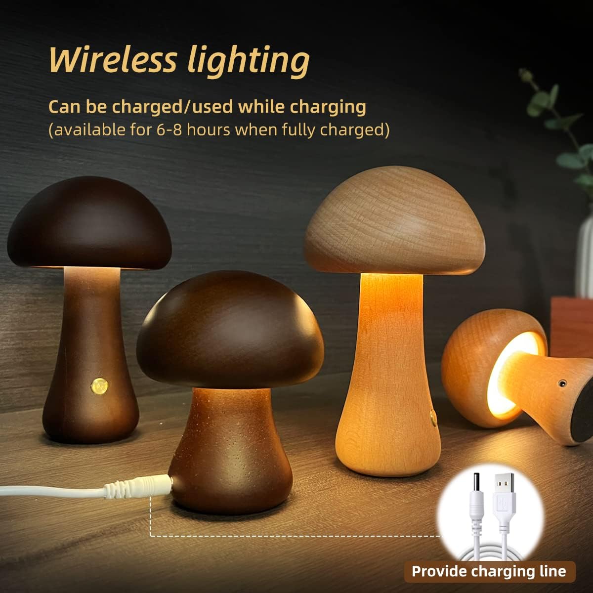 Myka Wooden Mushroom Table Lamp - Touch-Sensitive