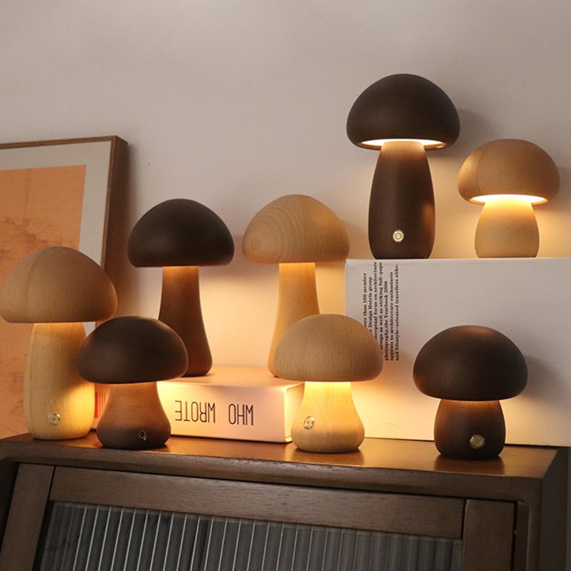 Myka Wooden Mushroom Table Lamp - Touch-Sensitive