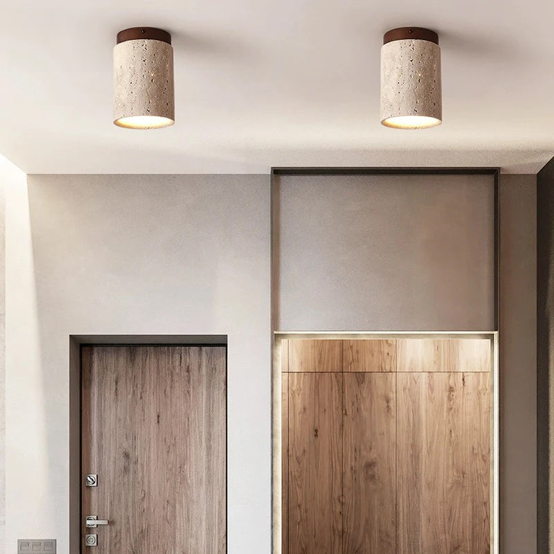Boho Ceiling Light with Natural Yellow Cave Stones - Minimalist Surface-Mounted Down-Light for Unique Ambiance 1