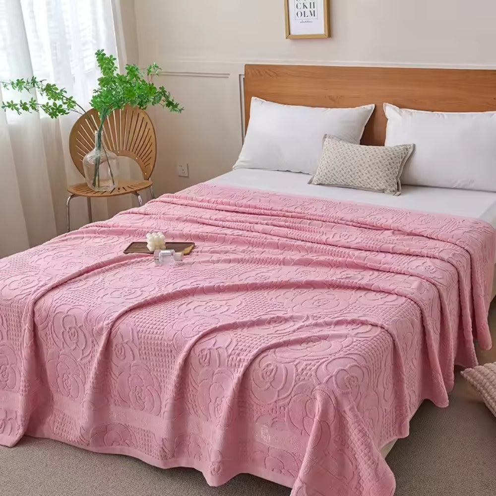 Flora Blanket in Soft Terry Cotton with Elegant Floral Patterns for Beds and Sofas 4