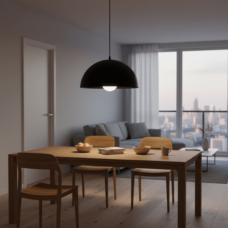 NYVE Modern Black Dome Pendant Light | Metal Hanging Ceiling Lamp