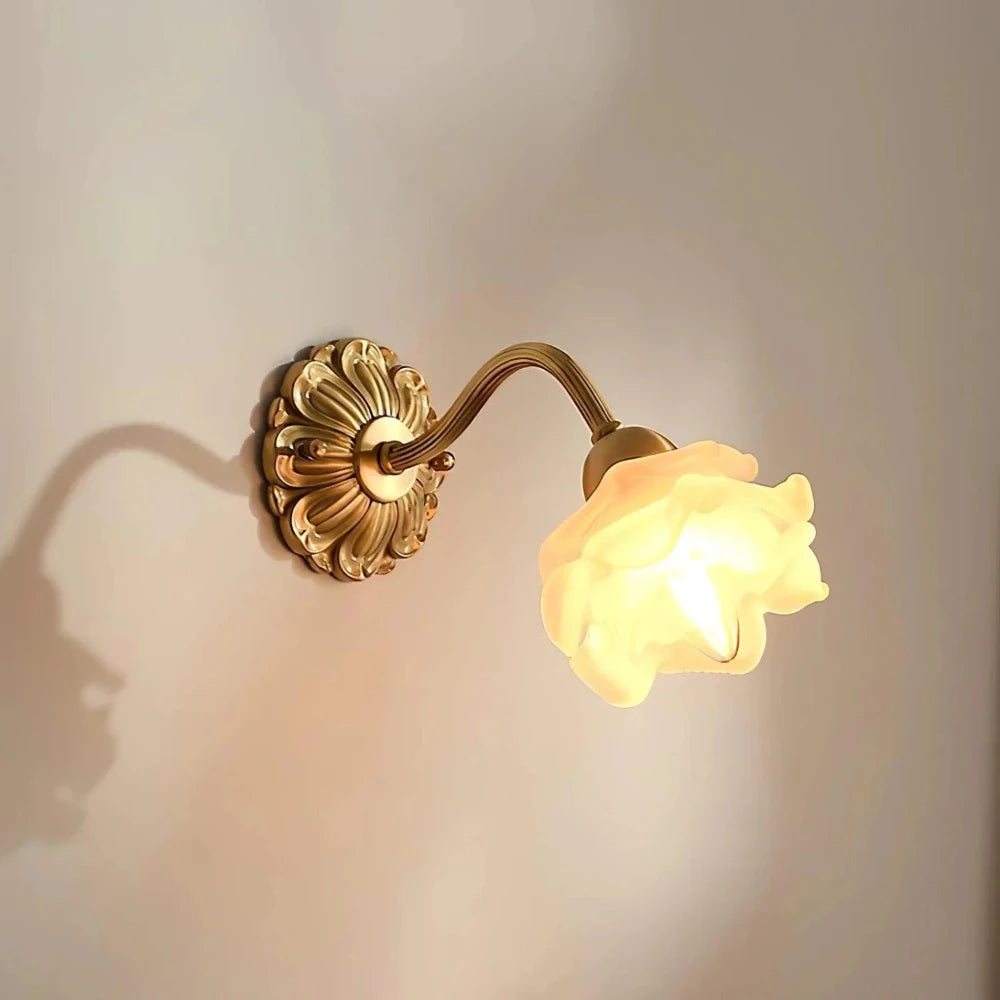 La Fleur de Lueur Wall Lamp - Hand-Sculpted Floral Shade, Antique Brass Base, Vintage Wall Sconce for Living Room and Bedroom Lighting 7
