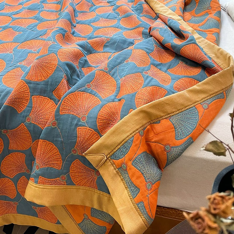Ginkgo Haven Quilted Cotton Bedspread | Lightweight and Cosy Blanket