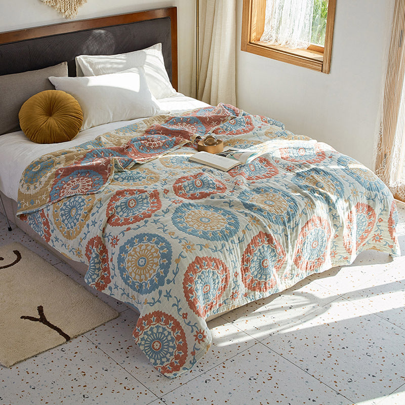 Aurelia Quilted Cotton Bed Throw | Reversible Blanket for Autumn, Spring and Summer