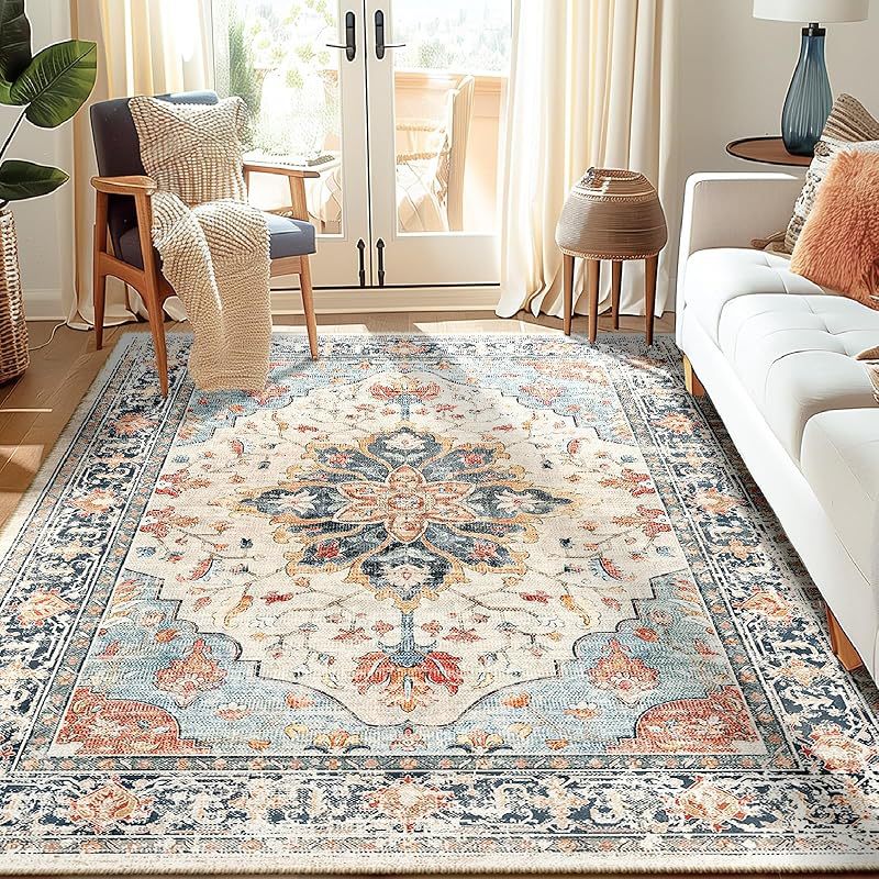 Amara Persian Inspired Rug | Vintage Style Low-Pile Machine Washable Rug