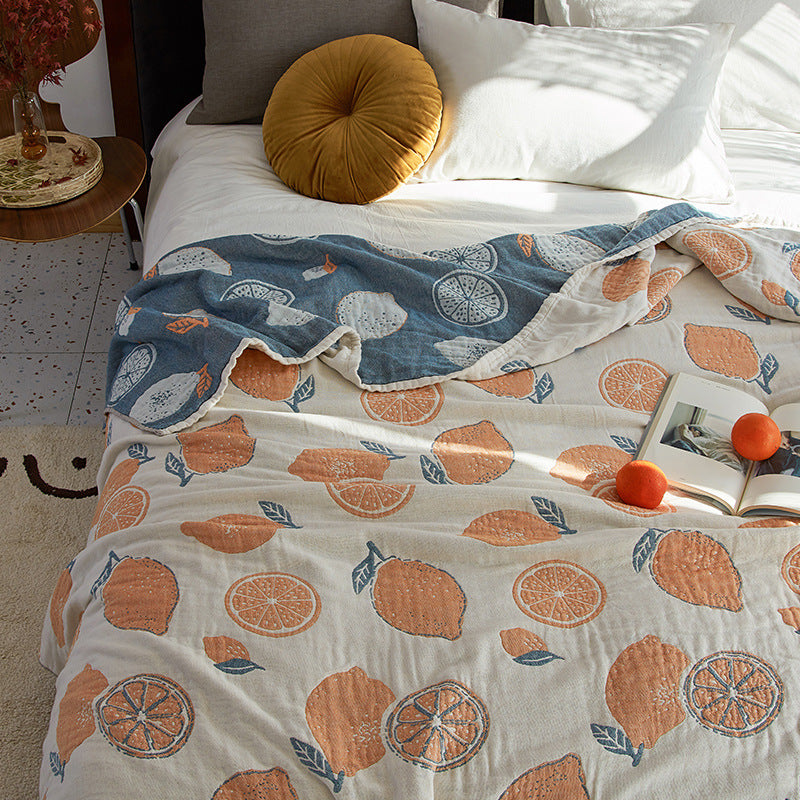 Santara Quilted Cotton Bed Throw | Citrus Pattern Blanket in Bold Boho Colours