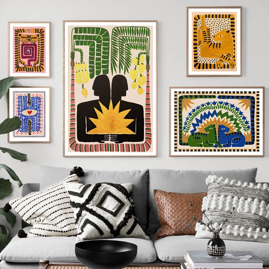 Tropica Folk Art Prints | Modern Botanical Wall Art on Canvas