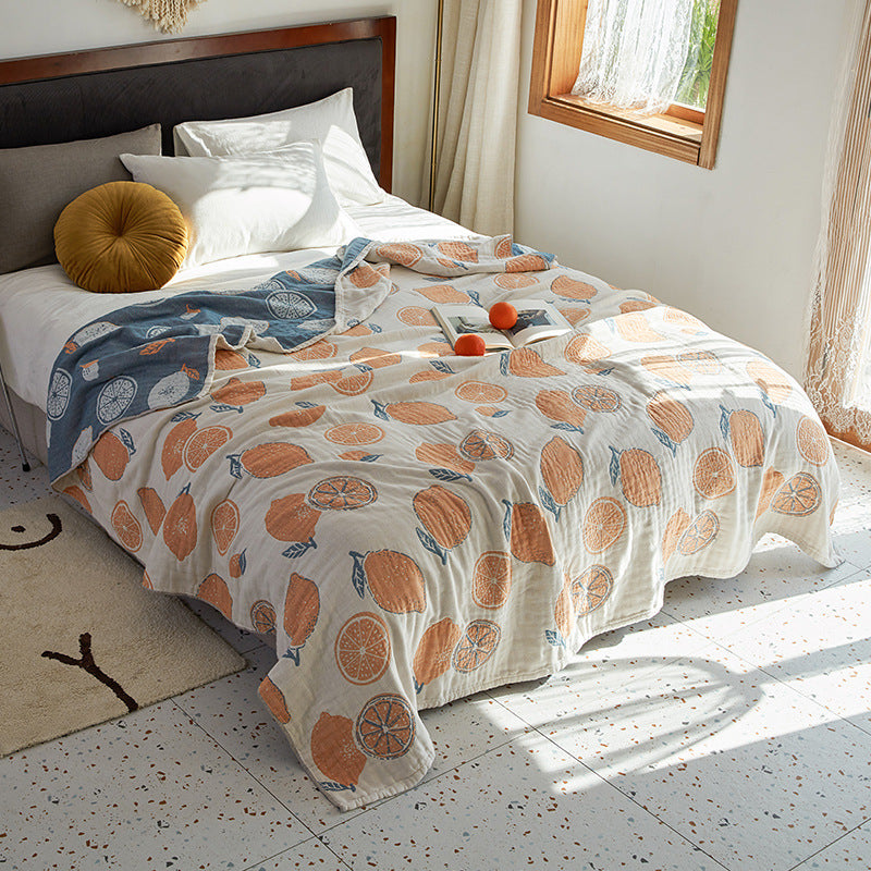 Santara Quilted Cotton Bed Throw | Citrus Pattern Blanket in Bold Boho Colours