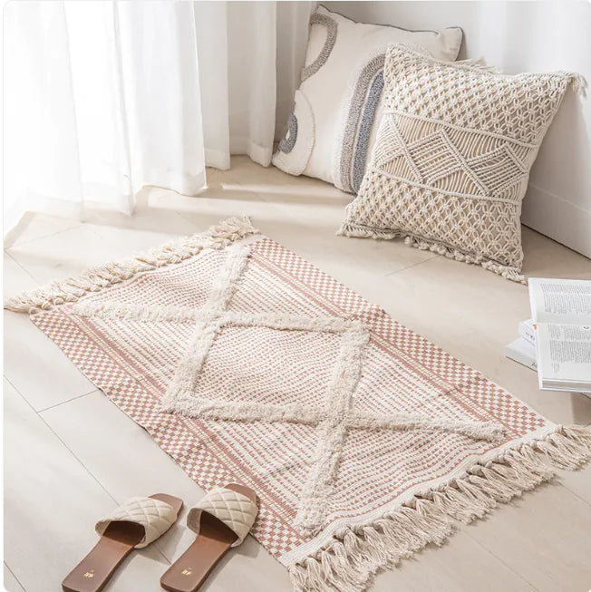 Rabat Boho Style Tassel Rug | Accent Rug for Bedroom, Living Room or Bathroom