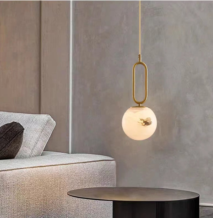 Lunaris Pendant Lamp | Handcrafted Marble Ball with Copper and Black Accents - Styyler