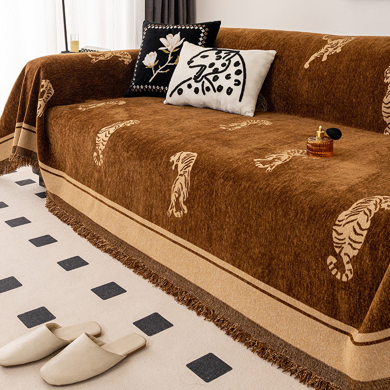 ORYN Chenille Sofa Cover | Tiger & Leopard Pattern Couch Protector