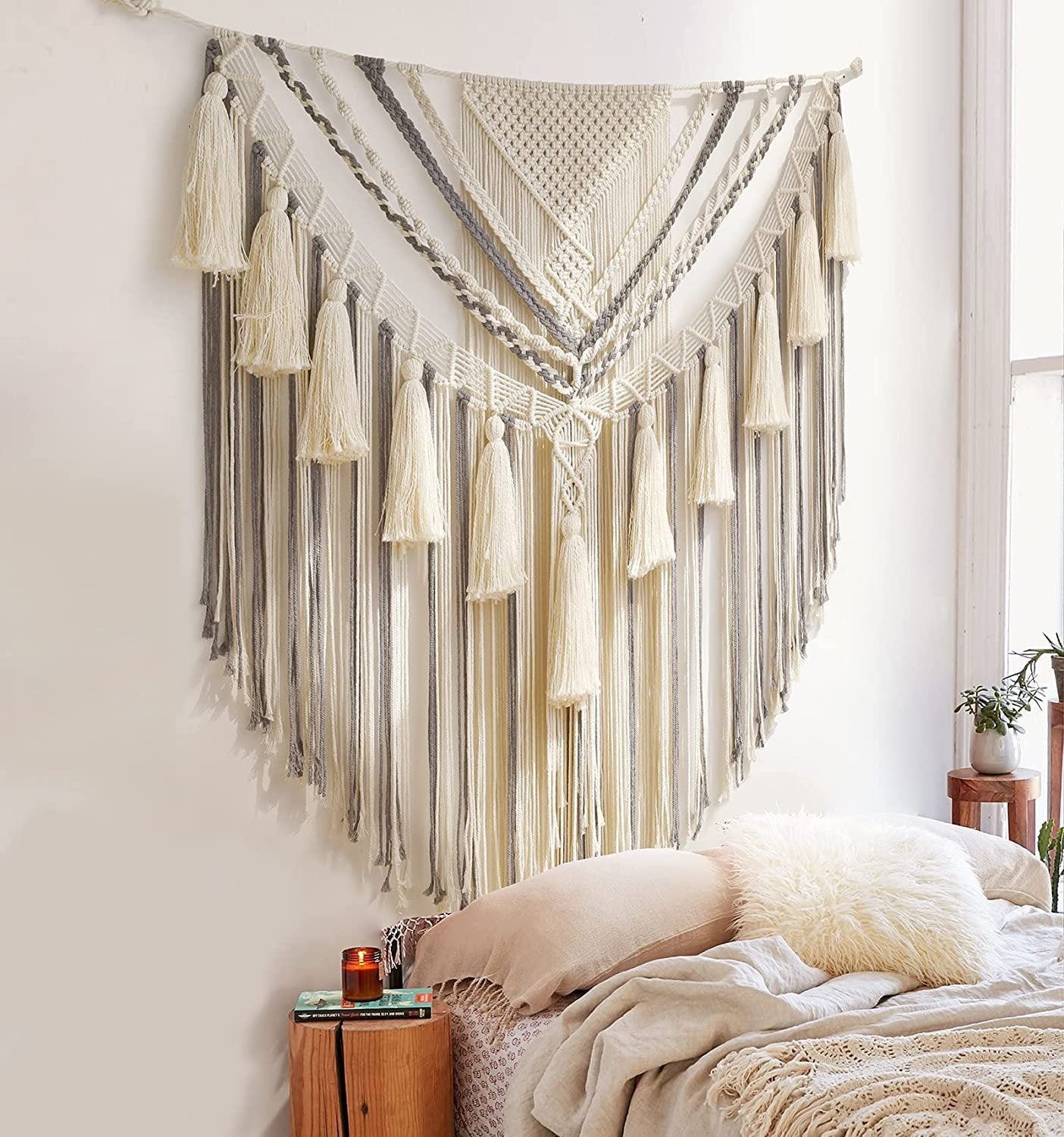 Asbury Large Cream and Grey Macramé Wall Hanging | Cotton Bohemian Decor