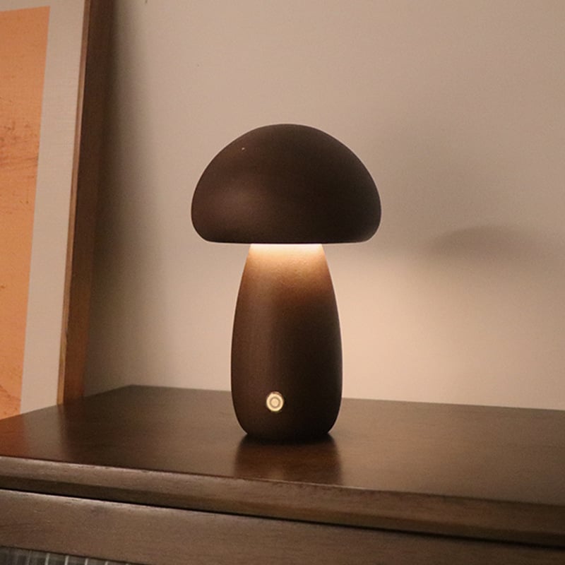 Myka Wooden Mushroom Table Lamp - Touch-Sensitive