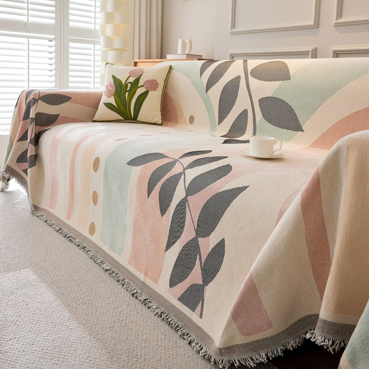 LeafLoom Multicolour Pastel Sofa Cover | Couch Protector for Pets and Everyday Living