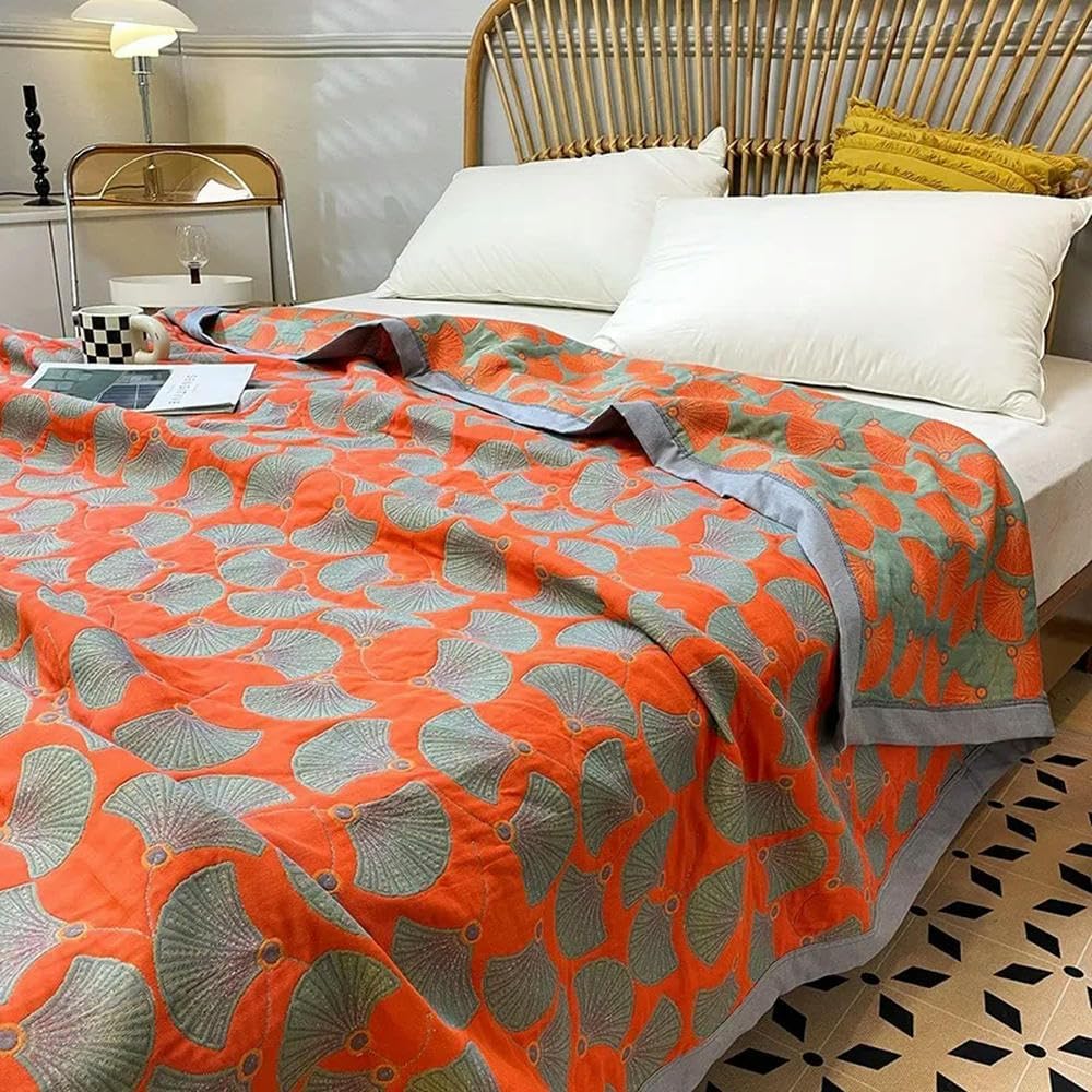 Ginkgo Haven Quilted Cotton Bedspread | Lightweight and Cosy Blanket