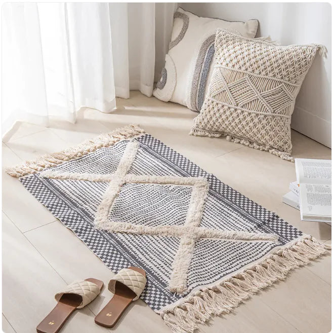 Rabat Boho Style Tassel Rug | Accent Rug for Bedroom, Living Room or Bathroom