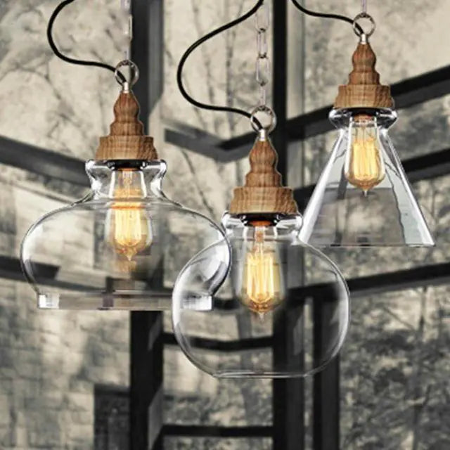 Lunari Nordic Glass & Wood Pendant Light | Designer Hanging Lamp