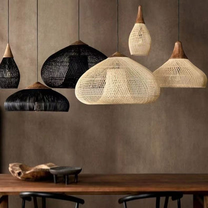 Solari Japandi Boho Style Pendant Light | Rattan and Wood