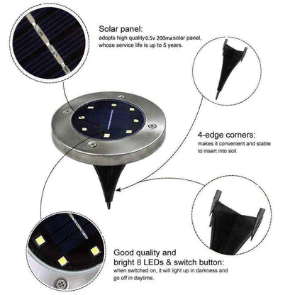 SunGlow 8-LED Solar Disk Lights - 6 Pack | Garden & Patio Lights