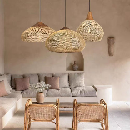 Solari Japandi Boho Style Pendant Light | Rattan and Wood