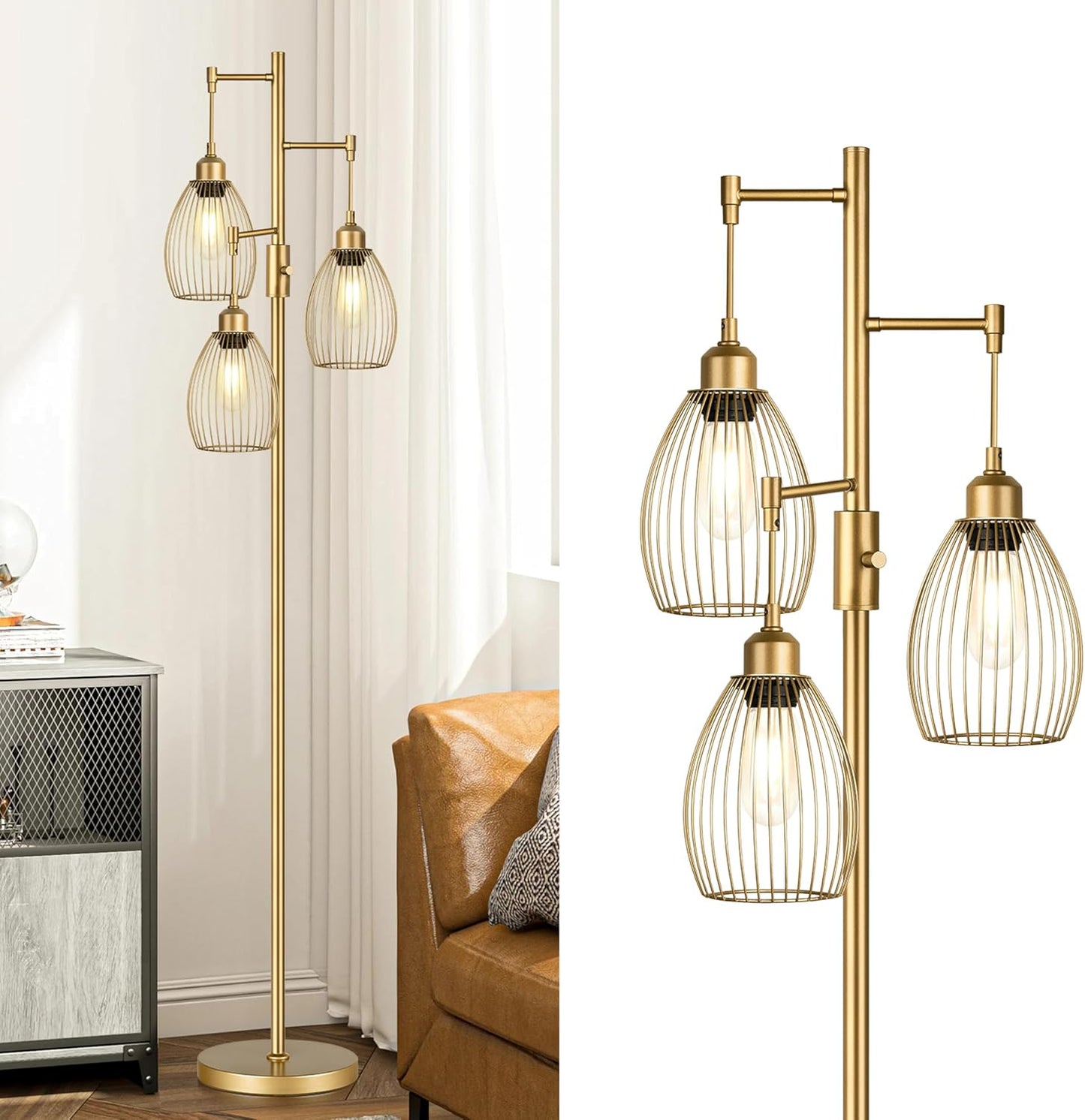 ALVIA – Dimmable Retro Floor Lamp with Wire Cage Shades | Gold or Black - Styyler