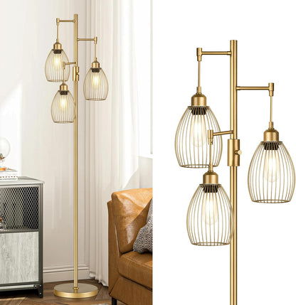 ALVIA – Dimmable Retro Floor Lamp with Wire Cage Shades | Gold or Black - Styyler