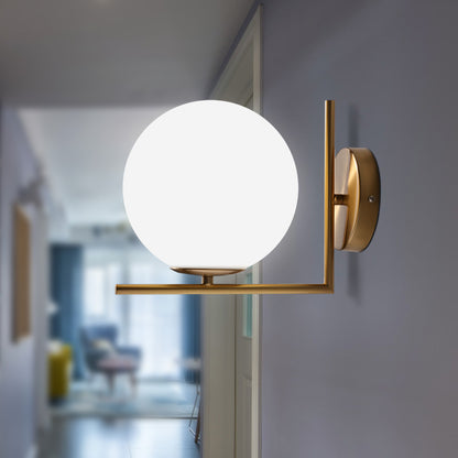 VALORA Mid-Century Modern Brass Wall Sconce with Opal Glass Globe - Styyler