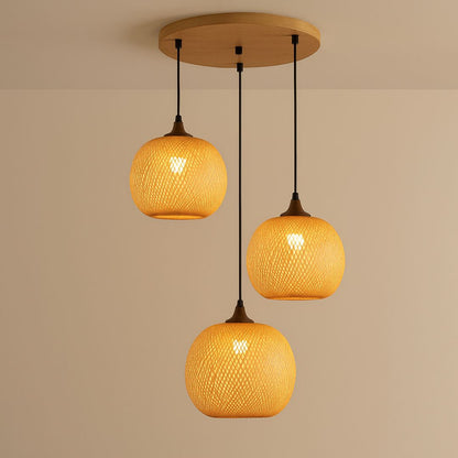 Kairo Bamboo Rattan Pendant Lamp | Handwoven Japanese-Style Spherical Ceiling Light - Styyler