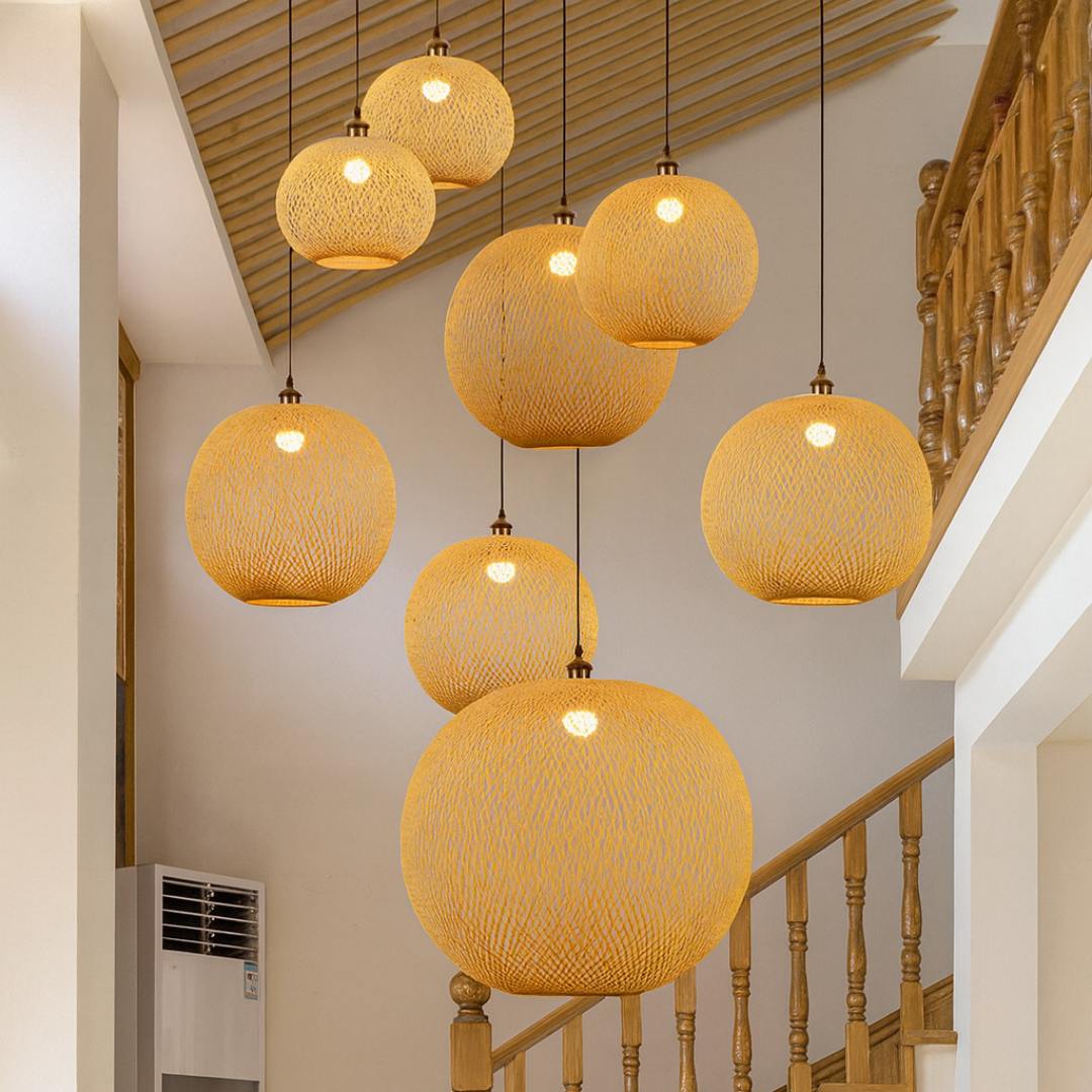 Kairo Bamboo Rattan Pendant Lamp | Handwoven Japanese-Style Spherical Ceiling Light - Styyler