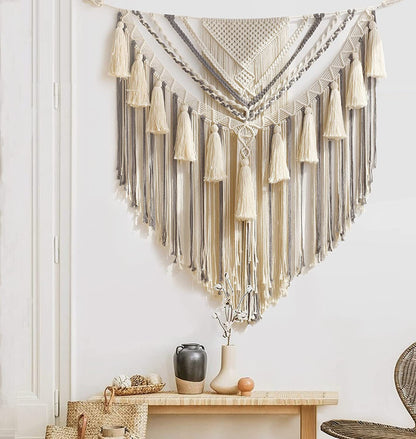 Asbury Large Cream and Grey Macramé Wall Hanging | Cotton Bohemian Decor