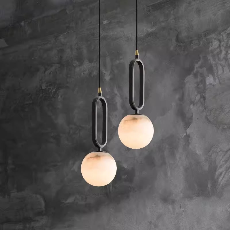 Lunaris Pendant Lamp | Handcrafted Marble Ball with Copper and Black Accents - Styyler