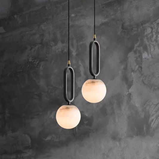 Lunaris Pendant Lamp | Handcrafted Marble Ball with Copper and Black Accents - Styyler
