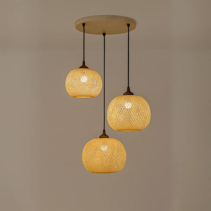 Kairo Bamboo Rattan Pendant Lamp | Handwoven Japanese-Style Spherical Ceiling Light - Styyler