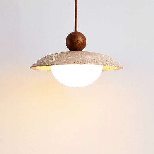 Domea Travertine & Wood Pendant Lamp – 25cm Natural Stone Lighting - Styyler