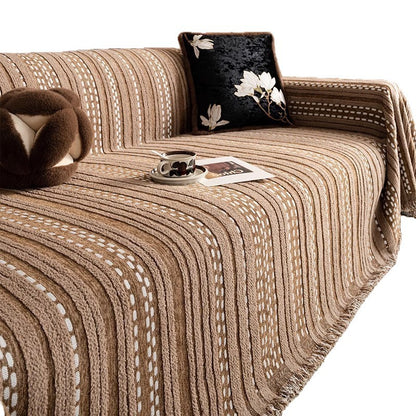 CASCADE Plush Velvet Striped Sofa Cover in Various Warm Colours - Styyler