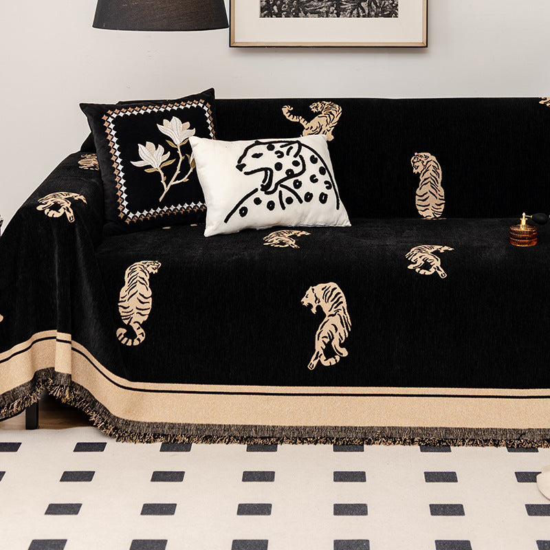 ORYN Chenille Sofa Cover | Tiger & Leopard Pattern Couch Protector