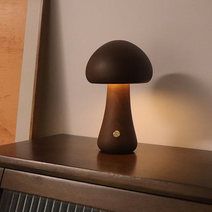Myka Wooden Mushroom Table Lamp - Touch-Sensitive