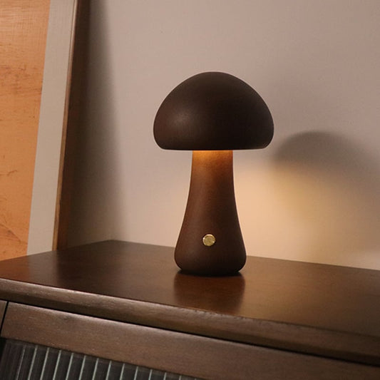 Myka Wooden Mushroom Table Lamp - Touch-Sensitive