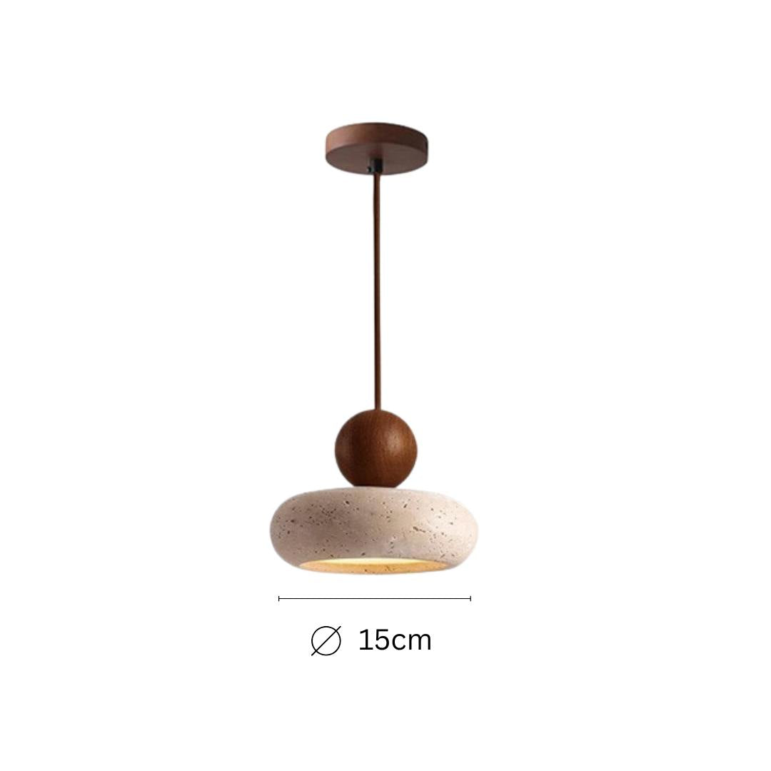 Aurelo Travertine Pendant Lamp | Round Polished Stone & Wood Ceiling Light - Styyler