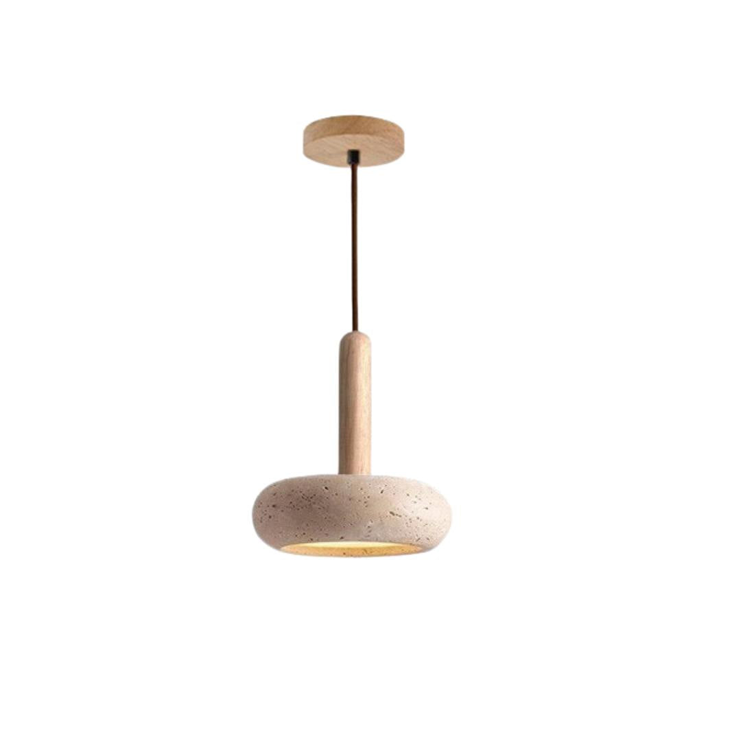 Aurelo Travertine Pendant Lamp | Round Polished Stone & Wood Ceiling Light - Styyler