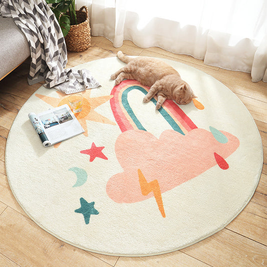 Rainbow Storm | Machine Washable | Round Kids Bedroom Rug