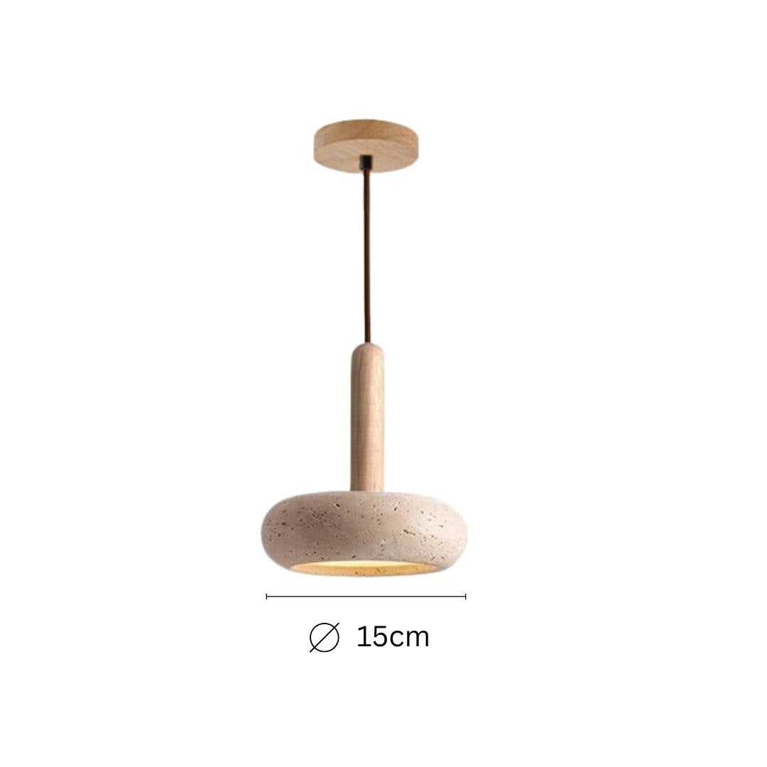 Aurelo Travertine Pendant Lamp | Round Polished Stone & Wood Ceiling Light - Styyler