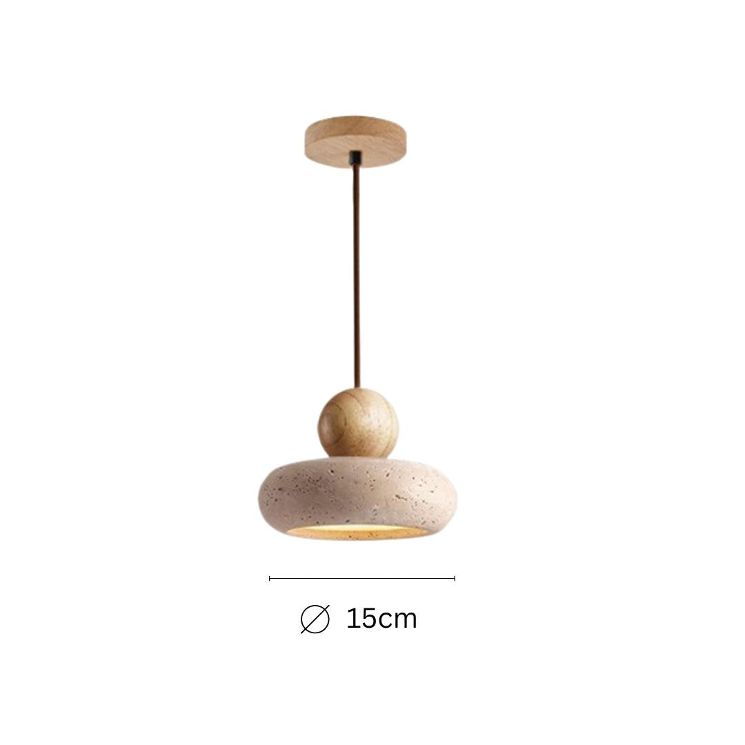 Aurelo Travertine Pendant Lamp | Round Polished Stone & Wood Ceiling Light - Styyler