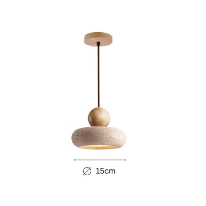 Aurelo Travertine Pendant Lamp | Round Polished Stone & Wood Ceiling Light - Styyler