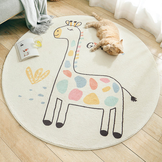 Rainbow Giraffe Kids Round Rug | Machine Washable Play Mat | Soft Feel