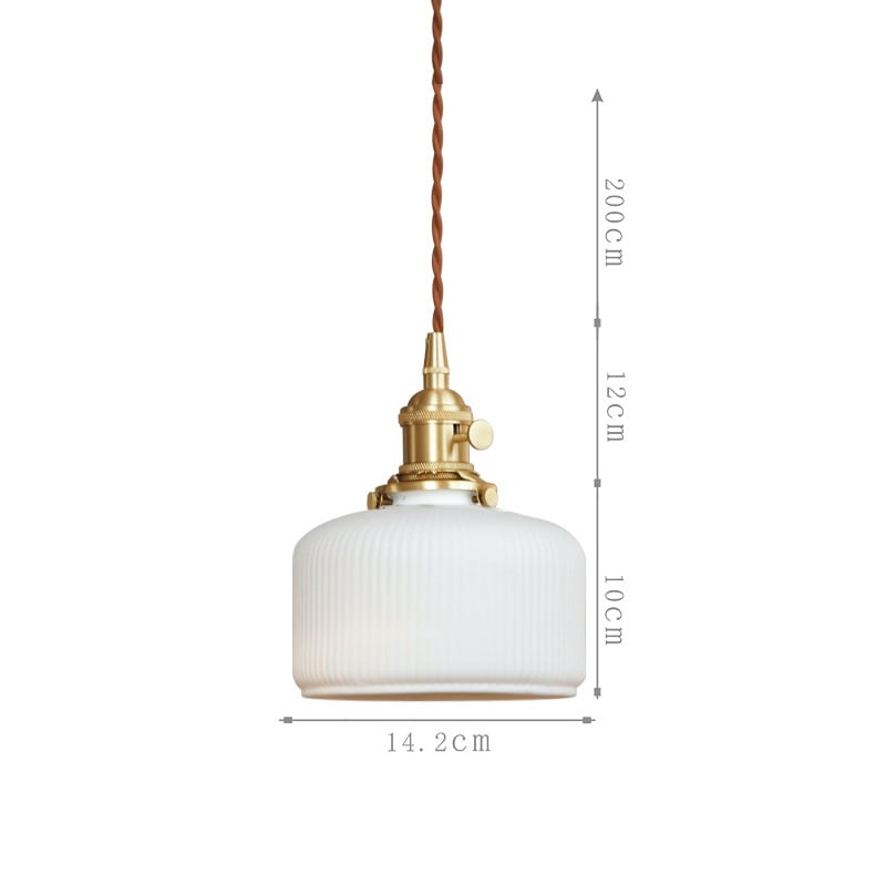 QUILL Ceramic and Brass Pendant Light | Small Ribbed Glass Lampshade