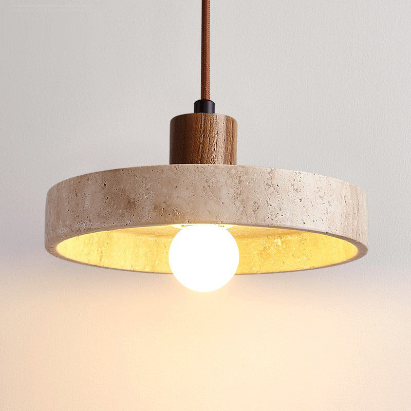 TerraLume Pendant Light | Natural Travertine Stone and Solid Wood Ceiling Lamp - Styyler